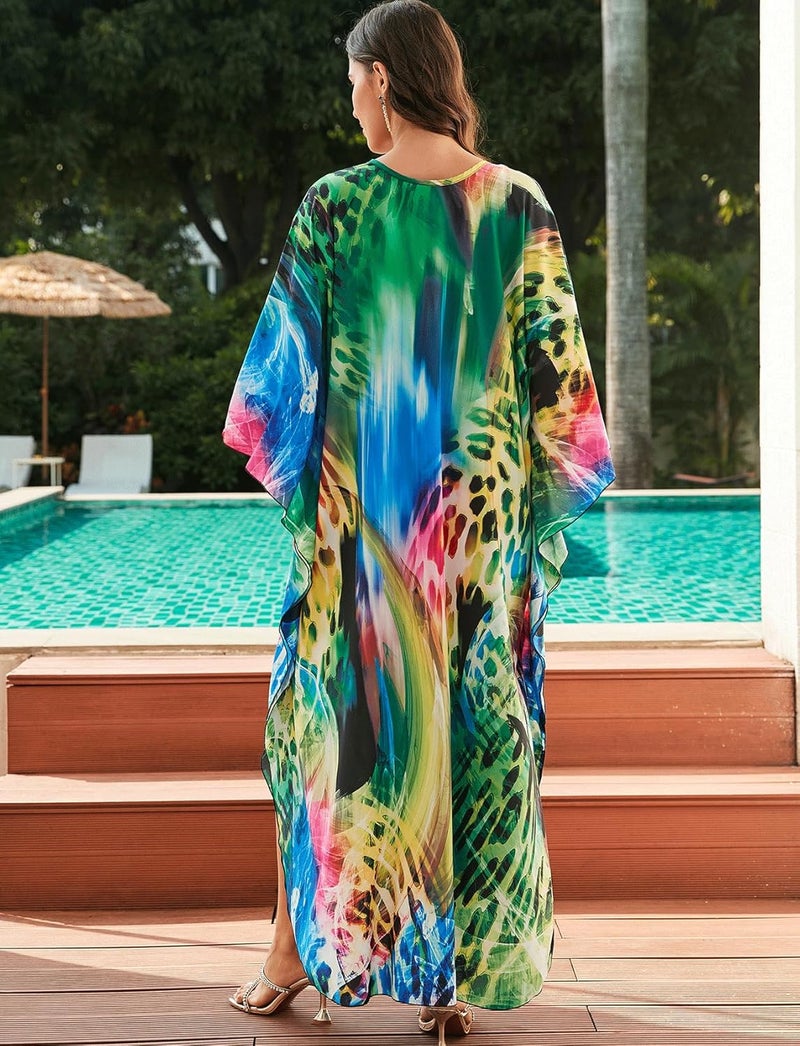 KECVOT Kaftan Dresses for Women Plus Size Batwing Sleeve Caftans Long Bathing Suit Cover Up Maxi Beach Dress Loungewear - Image 4